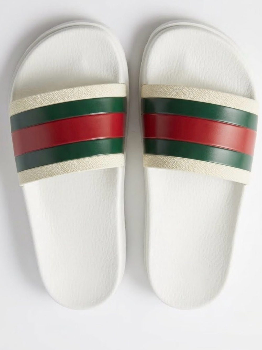 Gucci Men’s White Slides with Red and Green Stripes